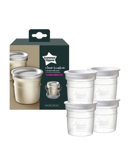 🍼 عبوات تخزين حليب الأم Tommee Tippee Closer to Nature – طقم 4 قطع (60 مل)